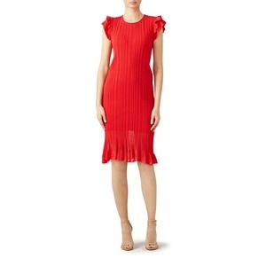 Genny Ribbed Knit Ruffled midi Sweater Dress Flutter sz 8